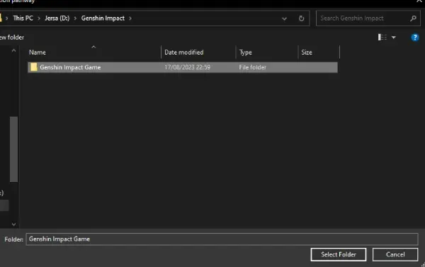 Pilih Folder Genshin